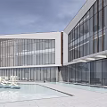 Modern Midea Sales Center Building with Glass Facade Geometric Design and Landscaping