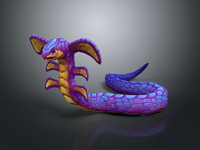 Vibrant Purple Blue Reptile 3D Model With Yellow Fins And Shiny Scales 3d model
