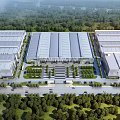 Aerial Planning of Modern Industrial Complex With Large Factory Buildings Neat Layout and Green Belts