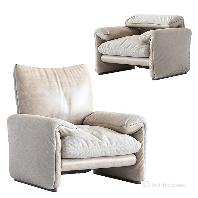 Comfortable Beige Modern Single Sofa With Thick Cushions And Soft Upholstery 3d model 