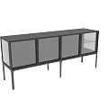 Modern Entryway Cabinet Sideboard with Metal Frame Wooden Panels and Storage Compartments