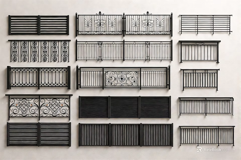 Various Decorative Metal Railings With Ornate Designs And Different Styles 3d model 