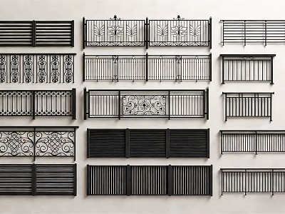 Various Decorative Metal Railings With Ornate Designs And Different Styles 3d model