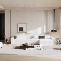 Modern Living Room Interior Design With White Sofa Rug Coffee Table And Decorative Painting