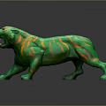 Unique Vibrant Green and Orange Striped Tiger Shaped Decorative Furniture