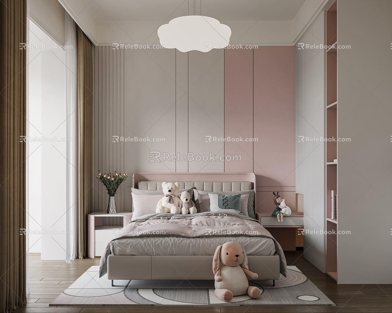 Modern Children's Room Wardrobe Princess Room Girls Room Pink Bedroom Simple Doll 3d model