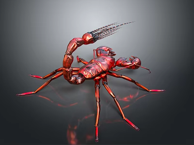 Red Metallic Scorpion With Shiny Tail Stinger And Long Legs On Dark Background 3d model