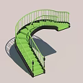 Green Spiral Staircase With Railing And Shadow 3d model