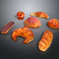 Assorted Fresh Baked Goods Including Croissant Muffin Danish Pastry And Raisin Bread