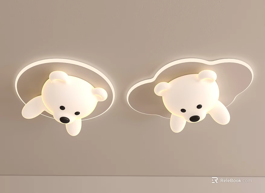 Cute White Bear Shaped Ceiling Lights With Cloud Shaped Light Strips For Kids Room 3d model 