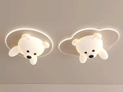 Cute White Bear Shaped Ceiling Lights With Cloud Shaped Light Strips For Kids Room 3d model