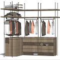 Open Wooden Closet Design With Hanging Clothes Folded Items And Shoe Storage