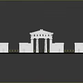 Classical Architectural Model White Building With Columns Symmetrical Low Walls And Dark Base