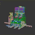 Industrial Concrete Batching Plant With Green Silos Yellow Framework And Conveyor Belts