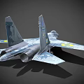 Military Fighter Jet With Camouflage Paint Yellow Circle Emblems And Number 86