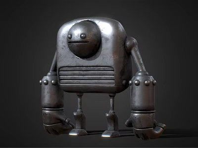 Robot Character With Metallic Design Round Head And Mechanical Limbs 3d model