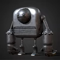 Robot Character With Metallic Design Round Head And Mechanical Limbs 3d model