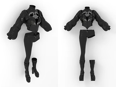 Black Gothic Leather Clothing With Long Sleeves Decorative Design Matching Pants And Boots 3d model