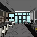 Elegant Hotel Lobby With Marble Floor Sofa Area Bookshelves And Colorful Ceiling