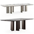 Modern Marble Top Table with Natural Vein Patterns and Metal Cylindrical Legs Design