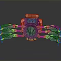 Mechanical Character With Multiple Arms Red Black Components And Gear Driven Mechanical Creature