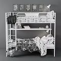 Modern Metal Bunk Bed With Storage Shelf And Soft Pattern Bedding For Bedroom 3d model