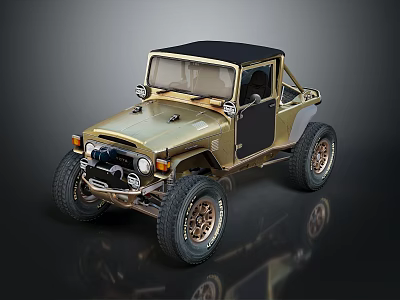 Golden Open Top Military Off Road Vehicle With Large Tires And Reflective Surface 3d model