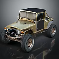 Golden Open Top Military Off Road Vehicle With Large Tires And Reflective Surface