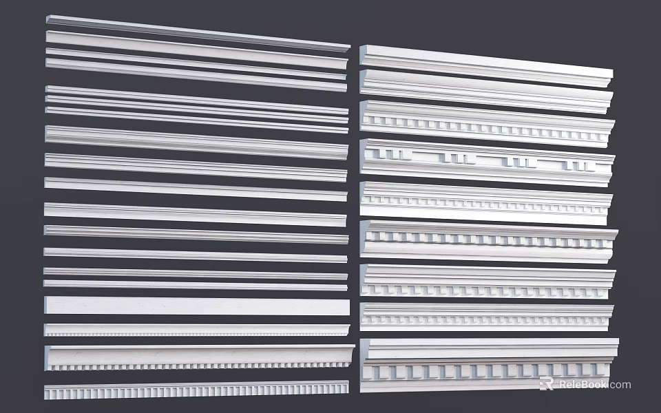 Elegant Modern Decorative Gypsum Cornice Styles with Various Patterns for Interior Design 3d model 