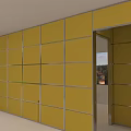 Modern Open Concept Kitchen Interior With Glass Partition And Yellow Cabinets 3d model