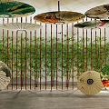 New Chinese Style Exhibition Hall Oil Paper Umbrella Culture Exhibition Hall Bamboo Grille Oil Paper Umbrella Pendant Bamboo Culture 3d model