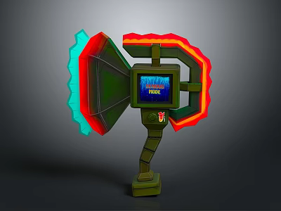 Colorful Interactive Device Featuring Green Body Red Blue Glowing Panels And Central PRESS 3d model