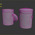 Two Ribbed Metal Trash Cans With Shiny Galvanized Finish And Open Lid