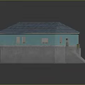 Turquoise Wall Gray Base House Exterior With Blue Tile Roof Windows And Staircase
