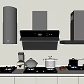 Modern Kitchen Interior With Wall Cabinets Range Hood Stove And Cooking Appliances