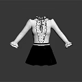 Feminine White Blouse With Black Ruffled Collar Cuffs And Black Skirt