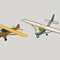 Two Passenger Planes With Brown And Blue White Bodies And Propellers On Ground