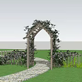 Wooden Garden Arbor With Climbing White Flowers And Stone Path For Mother And Child