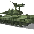 Green Military Tank With Main Gun Turret Tracks And Rocket Launchers