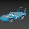 Blue Animated Race Car With Number 43 Dynaco Logo And Rear Wing