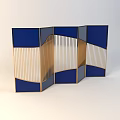 Modern Folding Screen with Blue Panels and Gold Vertical Slats Design 3d model