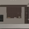 Modern Kitchen Interior Featuring Wooden Wine Cabinet With Glass Door And Wine Bottles