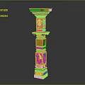 Orange Carved Decorative Pillar With Intricate Ornamental Design Details