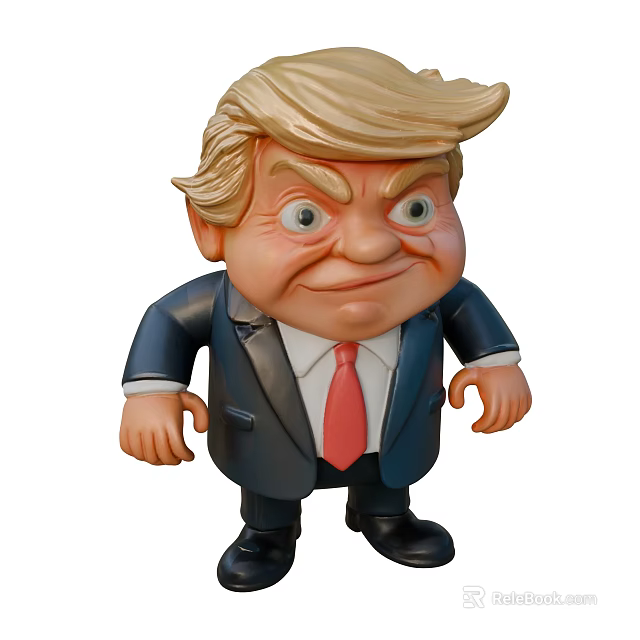 Cartoon Man in Blue Suit with Red Tie Blonde Hair and Exaggerated Expression 3d model 