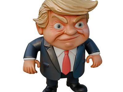 Cartoon Man in Blue Suit with Red Tie Blonde Hair and Exaggerated Expression 3d model
