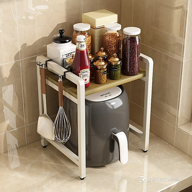 Kitchen Multi Function Storage Shelf With Spices Utensils And Appliance 3d model 