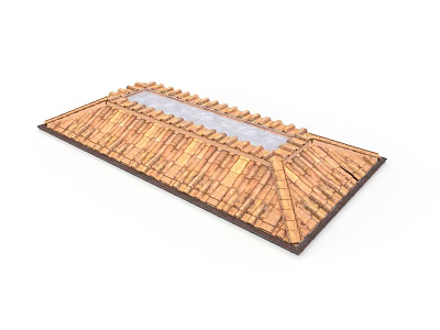 Rustic Traditional Wooden Tile Roof Structure With Central Skylight And Brown Edges 3d model