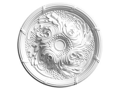 Decorative Ceiling Medallion with Intricate Floral Scroll Patterns White Ornate Plaster for Classical Interior 3d model