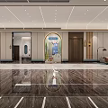 Spacious Modern Hotel Corridor With Marble Flooring And Elegant Lighting 3d model