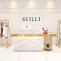Elegant Guilli Reception Desk With Marble Countertop Gold Accents And Apple Computer